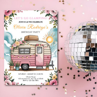 Let's Go Glamping Girl's Boho Camper Birthday Pa Einladung