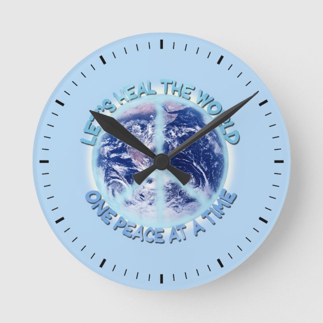 Let's heal the World. Runde Wanduhr (Vorderseite)