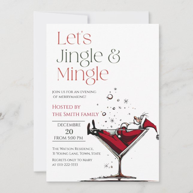 Let's Jingle and Mingle,  Santa Cocktail  Einladung (Vorderseite)