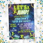 Let's Jump Bounce Neon Trampoline Park Birthday Einladung<br><div class="desc">Let's Jump Birthday party with vivid neon glow lights and text in green,  white,  and blue,  great for a trampoline park or bounce house birthday parties for boys and girls.</div>