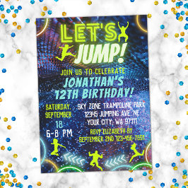 Let's Jump Bounce Neon Trampoline Park Birthday Einladung