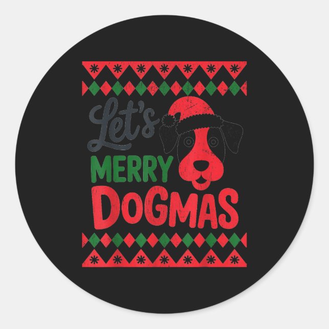 Let's Merry Dogmas Funny Dog Santa Hat Christmas X Runder Aufkleber (Vorderseite)