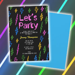Let's Party Colorful 80's Retro Neon Birthday Einladung