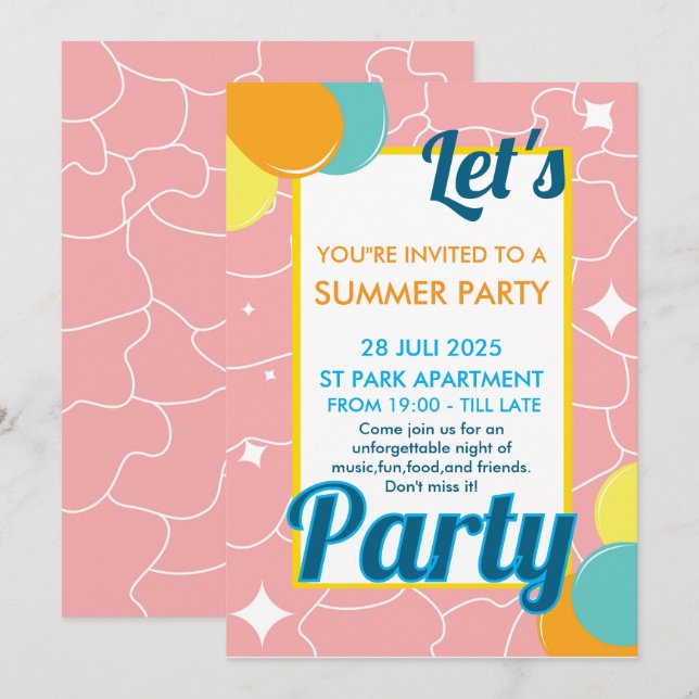 let's party einladung (Vorne/Hinten)