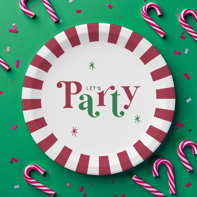 Let's Party Festive Retro Whimsical Red and Green Pappteller (Von Creator hochgeladen)