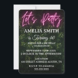 Let's Party Neon Boxwood Birthday Einladung<br><div class="desc">Pink neon inspired "Let's Party" script over boxwood greenery background with custom white text.</div>