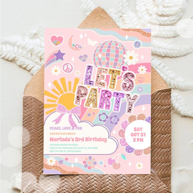 Lets Party Sun Rainbow Disco Birthday Invitation (Créateur téléchargé)