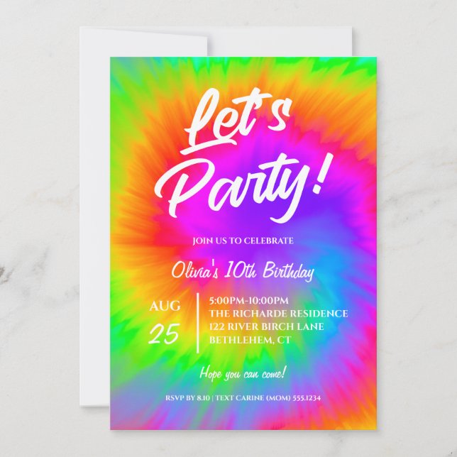 Let's Party Vibrant Tie Dye  birthday  Einladung (Vorderseite)