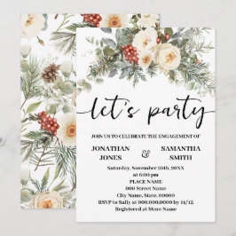 Let's Party Winter White Flowers Engagement Einladung