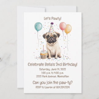 Let's Pawty Birthday Pug Dogs Cupcake Einladung