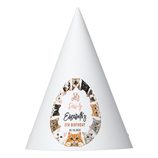 Let's Pawty Cat 5th Birthday | Custom Birthday Kid Partyhütchen (Vorderseite)