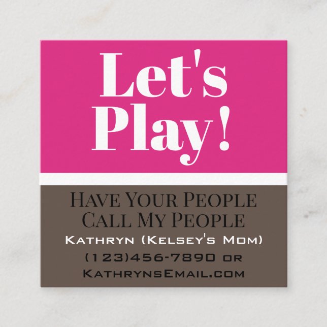 "Let's Play" Girls Playdate Quadratische Visitenkarte (Vorderseite)