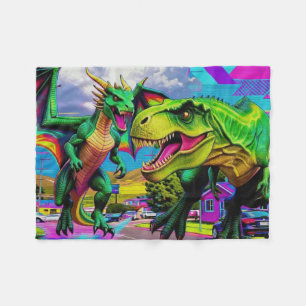 Lets Play - Grüner Drache und Dinosaurier Fleecedecke