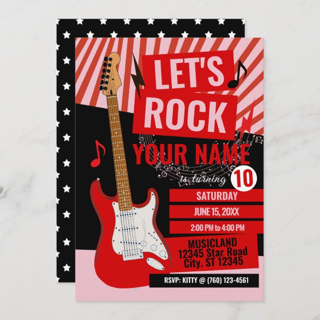 Let's Rock Birthday Invitation (Devant / Derrière)