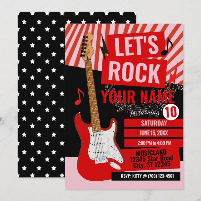 Let's Rock Birthday Invitation Einladung (Vorne/Hinten)