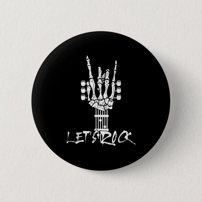 Lets Rock On Halloween Rock And Roll Skeleton Hand Button (Vorderseite)