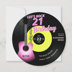 Let's Rock Pink Gitarre Musik Elegant 21. Geburtst Einladung