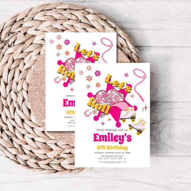 Let's Roll Girl Cowgirl roller skate Birthday  Einladung (Von Creator hochgeladen)