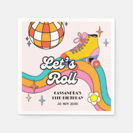 Let's Roll Retro Roller Skating Girl Birthday  Serviette