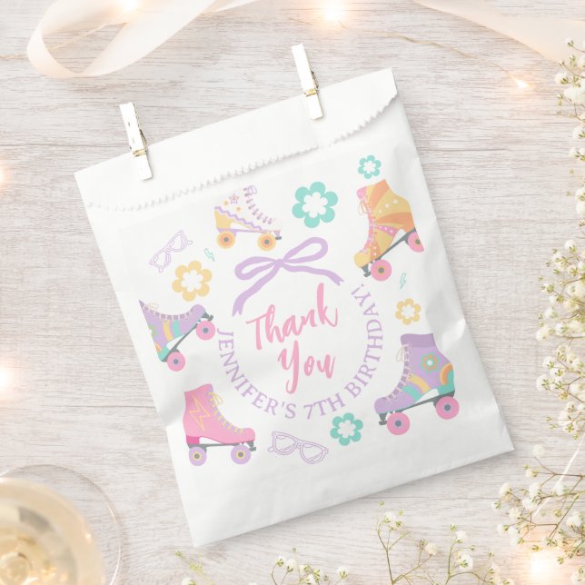 Lets Roll Roller Skate Groovy Birthday Thank you Geschenktütchen (Ausgeschnitten)