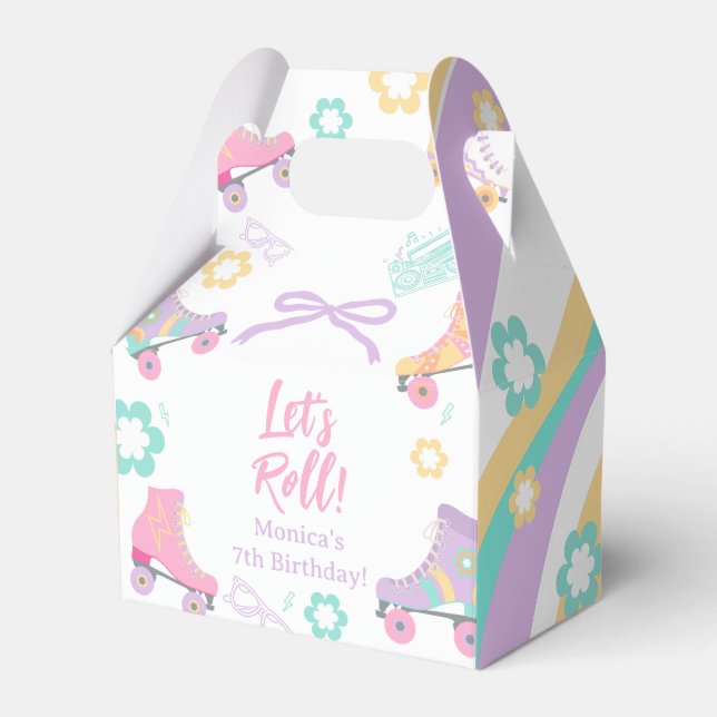 Lets Roll Roller Skate Retro Girl Birthday Pastel Geschenkschachtel (Vorderseite)