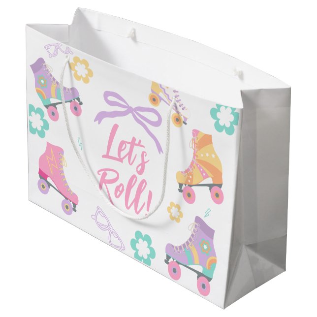 Lets Roll Roller Skate Retro Girl Birthday Pastel Große Geschenktüte (Rückseite Schrägansicht)