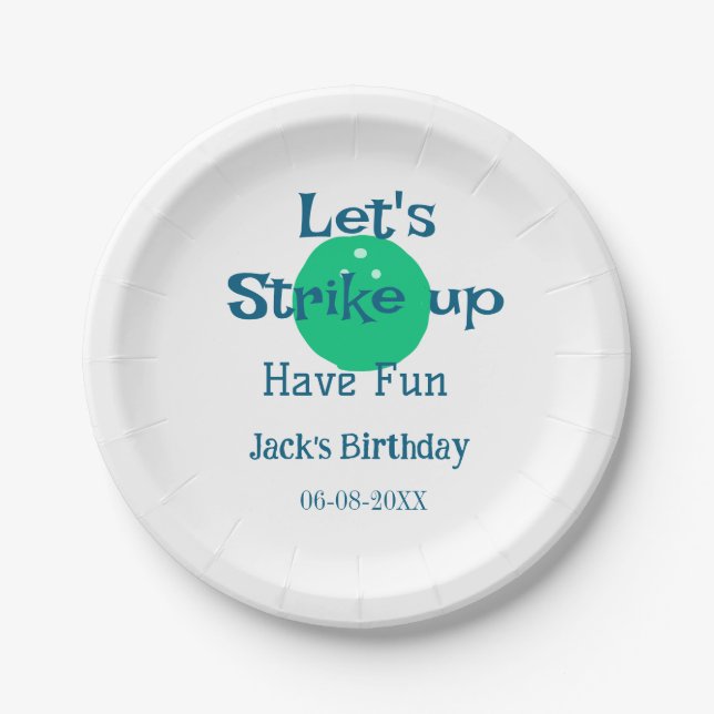 Let's strike up have fun green ball birthday name  pappteller (Vorderseite)