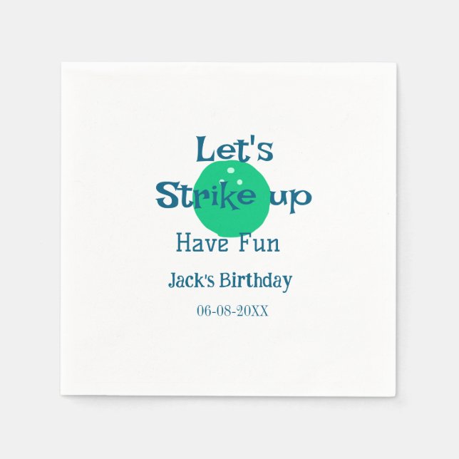 Let's strike up have fun green ball birthday name  serviette (Vorderseite)