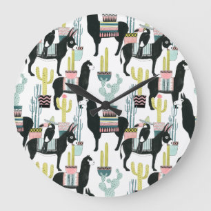Let's Taco About Love   Llama & Donkey Pattern Große Wanduhr