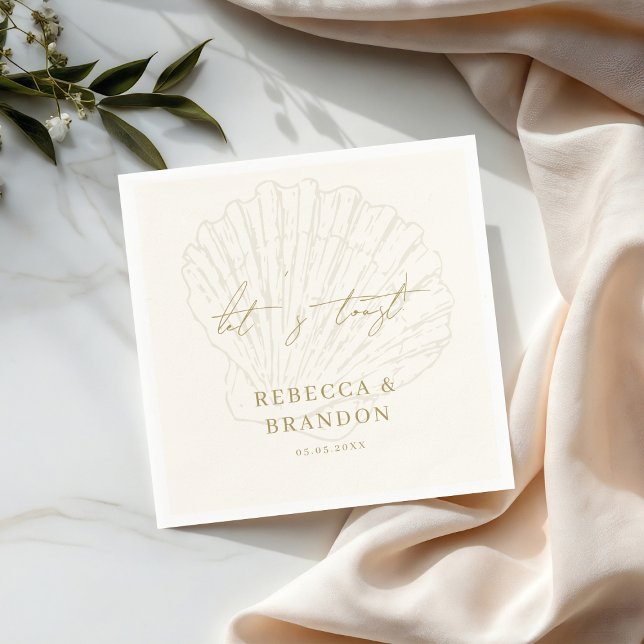Let's Toast Ivory & Gold Seashell Coastal Wedding Serviette (Von Creator hochgeladen)