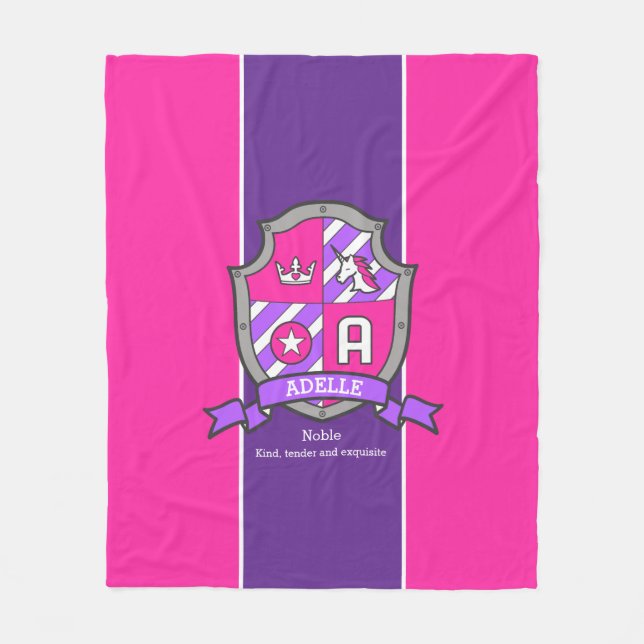 Letter A Adelle Name bedeutet rosa lila Einhorn Fleecedecke (Vorderseite)