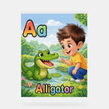 Letter A Alphabet Poster A is for Alligator Cute