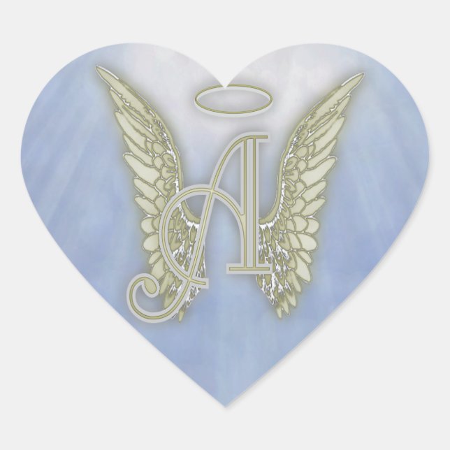 Letter A Angel Monogram Herz-Aufkleber (Vorderseite)