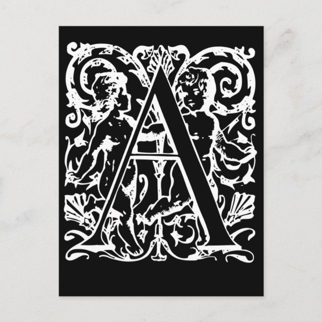 Letter A Black and White Monogram Cards Postkarte (Vorderseite)