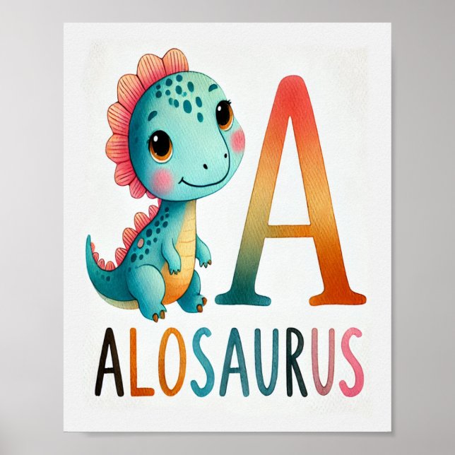 Letter A, Dinosaur Alphabet Watercolor Poster (Vorne)