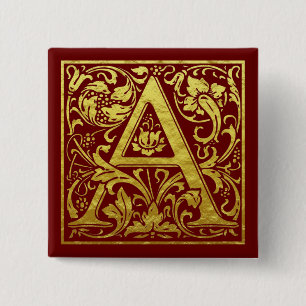 Letter A First Letter Imitats Gold und Rot Button