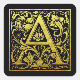 Letter A First Letter Imitats Gold und Schwarz Quadratischer Aufkleber