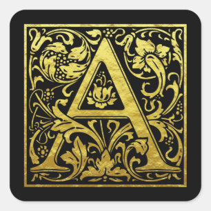 Letter A First Letter Imitats Gold und Schwarz Quadratischer Aufkleber