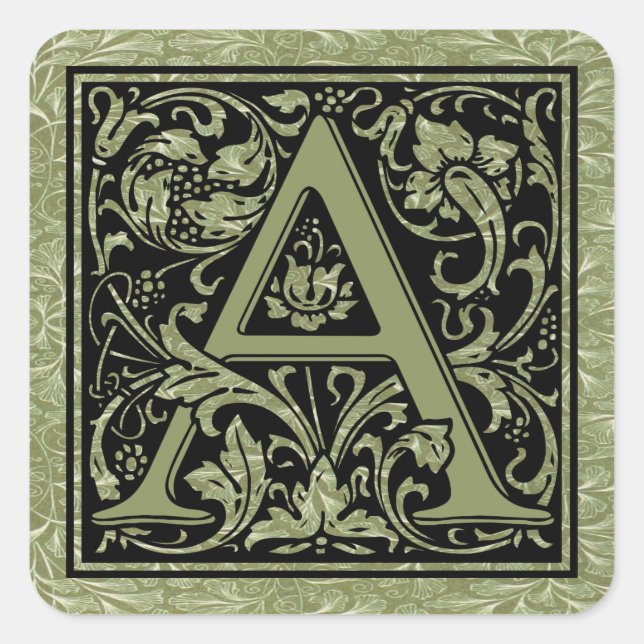Letter A First Letter Monogram Quadratischer Aufkleber (Vorderseite)
