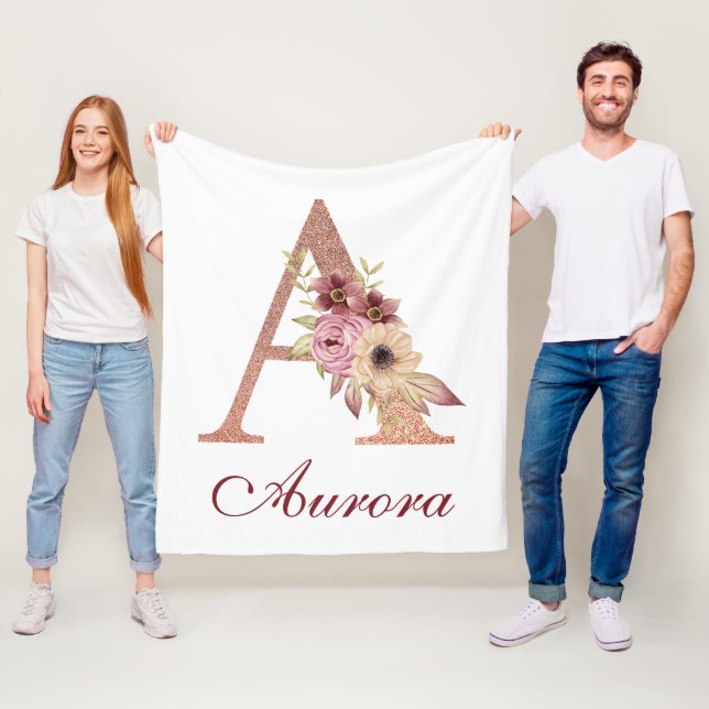 Letter A Floral Rose Gold Monogram Kinderzimmer Fleecedecke (Beispiel)