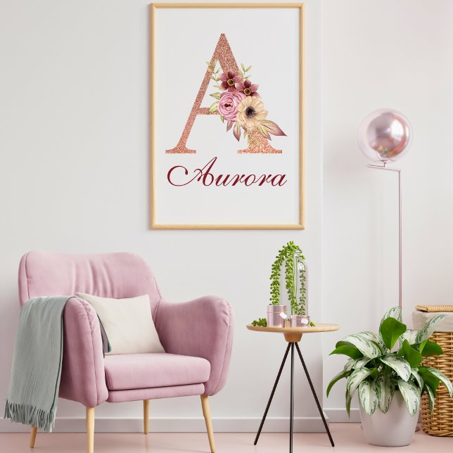 Letter A Floral Rose Gold Monogram Kinderzimmer Poster (Von Creator hochgeladen)