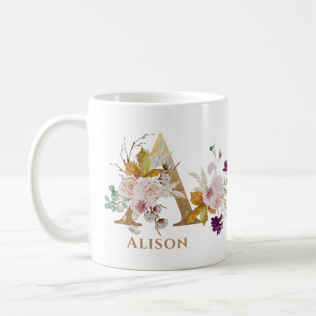 Letter A - Gold Floral Name Schwesterfreund Kaffeetasse (Links)