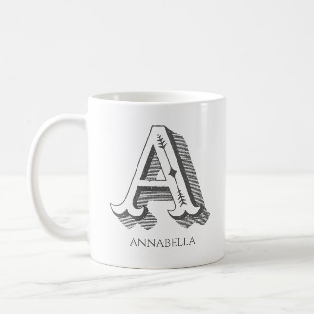 Letter A Grey Monogram Modern Name Kaffeetasse (Links)