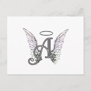 Letter A Initial Monogram mit Angel Wings & Halo Postkarte