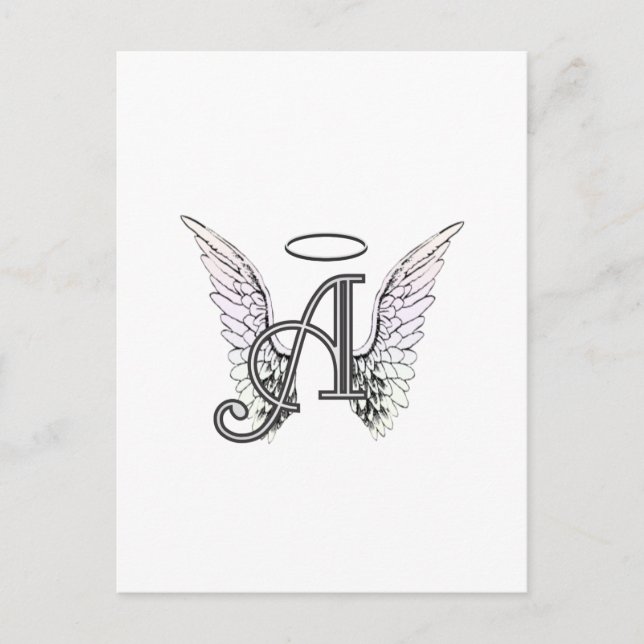 Letter A Initial Monogram mit Angel Wings & Halo Postkarte (Vorderseite)