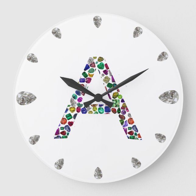 LETTER-A, made with Gemstones Große Wanduhr (Vorderseite)
