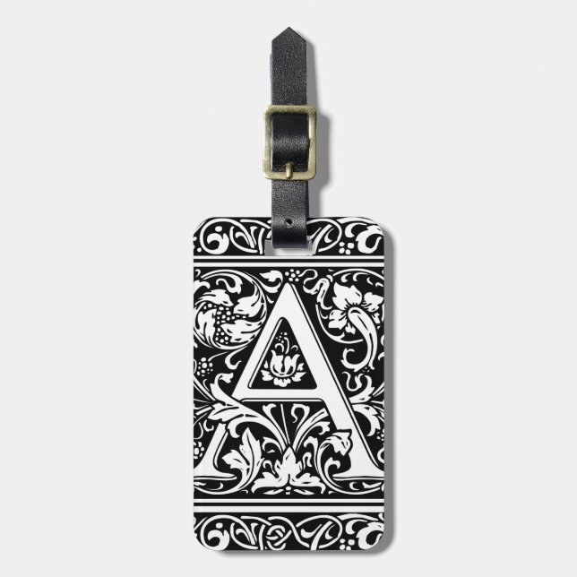 Letter A Medival Monogram Art Nouveau Gepäckanhänger (Vorderseite vertikal)