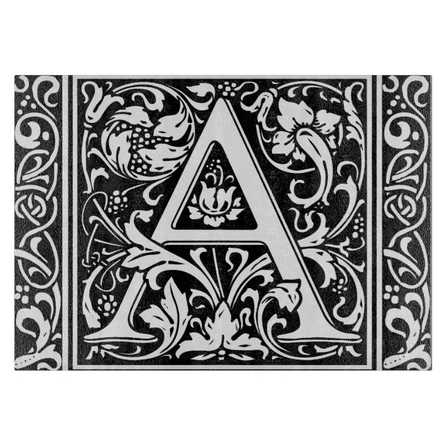 Letter A Medival Monogram Art Nouveau Schneidebrett (Vorderseite)
