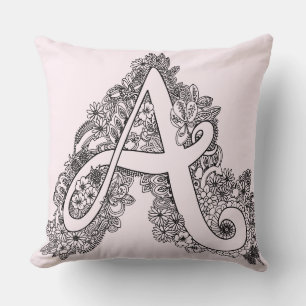 Letter A mono Doodle gekuppelt gemustertes Kissen