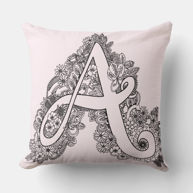 Letter A mono Doodle gekuppelt gemustertes Kissen (Vorderseite)